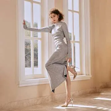 Naiyee Women's High Stiletto Heel, PVC Pumps Crystal Rhinestones 100mm Clear Heels Closed Pointed Toe Slip On Pump Wedding Party Dress Shoes Silver