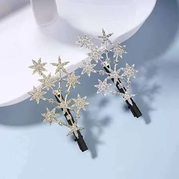 Yheakne Crystal Rhinestone Bling Hair Accessories: Decorative Star Barrette, Hair Pin, and Headpiece for Women and Girls (Silver)