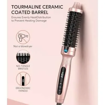 Terviiix Thermal Brush 1.25 Inch Makes Volume Curls, Ceramic Tourmaline Ionic Hot Brush Heated Round Brush Volumizer, Digital Display 9 Temperatures Curling Iron Hair Curling Brush, Dual Voltage