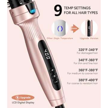 Terviiix Thermal Brush 1.25 Inch Makes Volume Curls, Ceramic Tourmaline Ionic Hot Brush Heated Round Brush Volumizer, Digital Display 9 Temperatures Curling Iron Hair Curling Brush, Dual Voltage