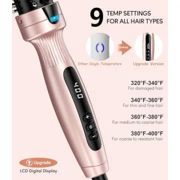 Terviiix Thermal Brush 1.25 Inch Makes Volume Curls, Ceramic Tourmaline Ionic Hot Brush Heated Round Brush Volumizer, Digital Display 9 Temperatures Curling Iron Hair Curling Brush, Dual Voltage