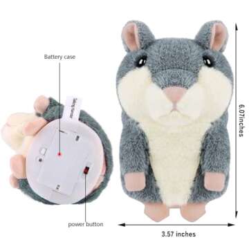 TWORIVER Toddler Toys Talking Hamster Repeats What You Say,Toys for 2 3 4 5 6 7 8 13 Year Old Girl Boy Birthday Gifts Ideas,Valentines Day Gifts for Kids Adults Easter Stuffed Animals Plush Toy Gray