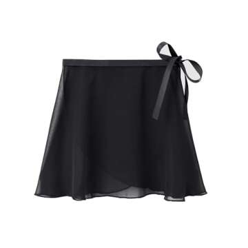 Stelle Girls Women Ballet Skirt Dance Wrap Skirt Chiffon Toddler Ballet Skirts (Women,Black (Ad Tie) S)