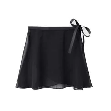 Stelle Girls Women Ballet Skirt Dance Wrap Skirt Chiffon Toddler Ballet Skirts (Women,Black (Ad Tie) S)