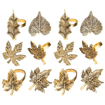 Alpha Living Home Harvest Fall Leaf Napkin Rings Assorted - Set of 12 for Christmas, Dinner Parties,...