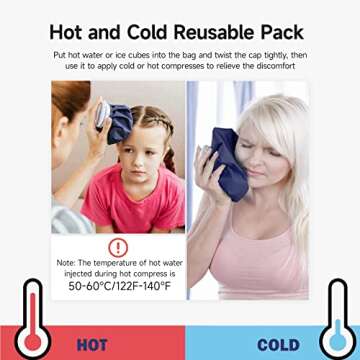 BICAREE Ice Pack for Injuries Reusable, Ice Bags Hot Water Bag for Hot & Cold Therapy and Pain Relief with Cover, No-Leak Elastic Breathable Ice Bag, Size 9"