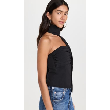 4th & Reckless Women's Gemma Corset Top Black Pleated Elegance