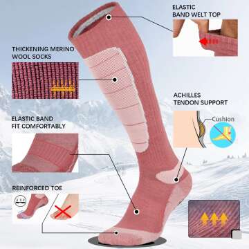 Merino Wool Ski Socks for Winter Sports & Hunting