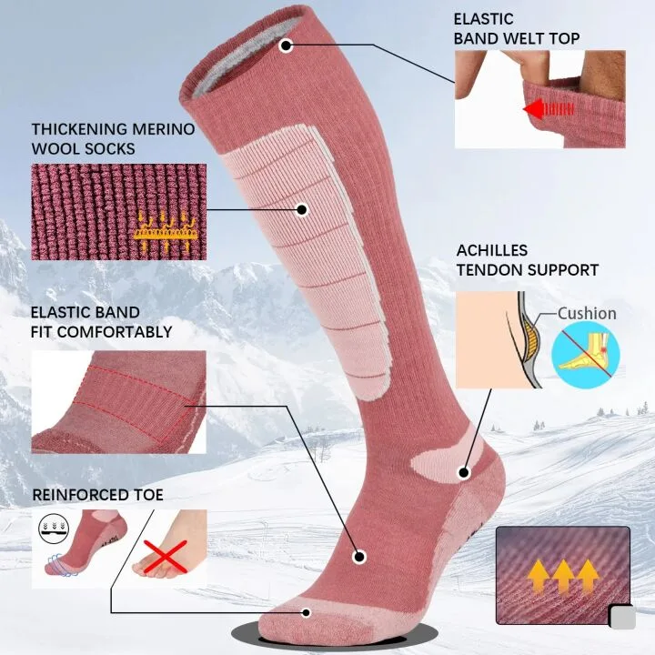 Merino Wool Ski Socks for Winter Sports & Hunting