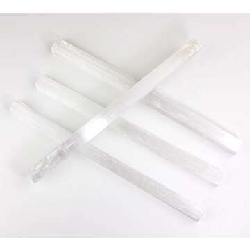 DANCING BEAR Selenite Crystal Stick (10"-12" Long), Large Raw Rough Wand Clearing Energy, Powerful Charging Plate, Cleansing, Protection, Chakra Balancing, Healing Natural Stone, and Black Tourmaline