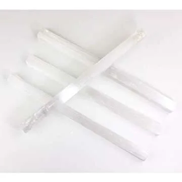 DANCING BEAR Selenite Crystal Stick (10"-12" Long), Large Raw Rough Wand Clearing Energy, Powerful Charging Plate, Cleansing, Protection, Chakra Balancing, Healing Natural Stone, and Black Tourmaline
