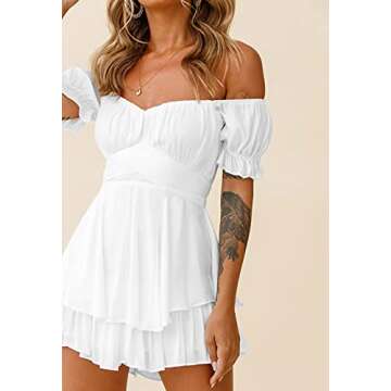 Stylish Women Boho Floral Off Shoulder Romper - White M