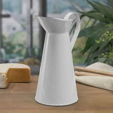 10" Tall Vintage Enamel Pitcher Perfect for Decor