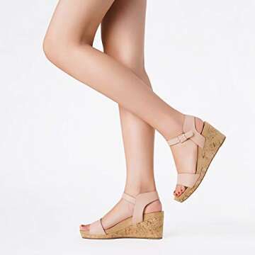 DREAM PAIRS Women's Nude Pu Open Toe Buckle Ankle Strap Platform Wedge Sandals Size 7.5 M US Nini-8