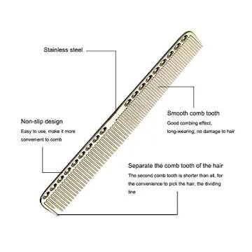 2 pcs Stainless Steel Hair Combs Anti Static Styling Comb Hairdressing Barbers Combs (Gold)