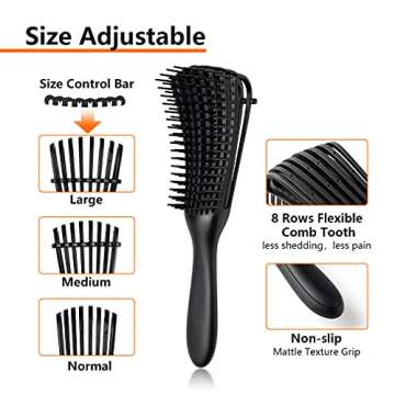 Hair Brush Set, 10 Pcs Detangling Brush Set for Curly Hair, Black Natural Hair and All Kinds of Hairs, Detangling Comb set for Women Men Styling, for Wet or Dry Hair, with Wide Tooth Detangling Comb
