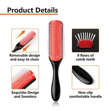 Hair Brush Set, 10 Pcs Detangling Brush Set for Curly Hair, Black Natural Hair and All Kinds of Hairs, Detangling Comb set for Women Men Styling, for Wet or Dry Hair, with Wide Tooth Detangling Comb
