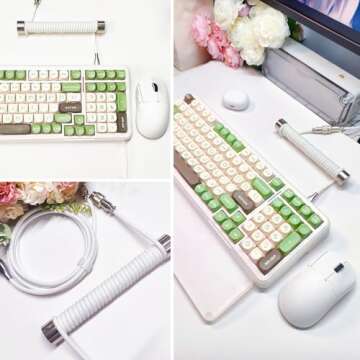 UCINNOVATE Pro Custom Coiled 1.8M USB C Cable for Gaming Keyboard, Double-Sleeved Mechanical Keyboard Cable with Detachable Metal Aviator, White