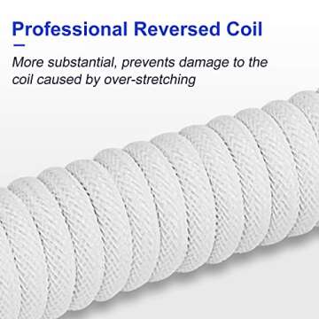 UCINNOVATE Pro Custom Coiled 1.8M USB C Cable for Gaming Keyboard, Double-Sleeved Mechanical Keyboard Cable with Detachable Metal Aviator, White
