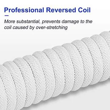 UCINNOVATE Pro Custom Coiled 1.8M USB C Cable for Gaming Keyboard, Double-Sleeved Mechanical Keyboard Cable with Detachable Metal Aviator, White