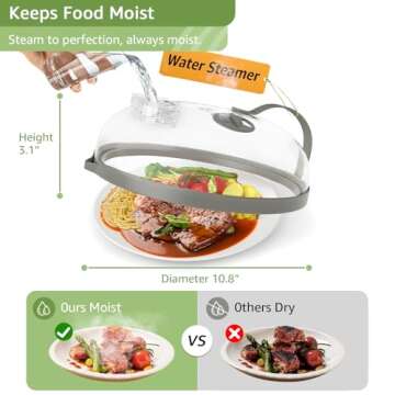 Microwave Splatter Cover with Water Steamer for Food - 10 Inch Steam Microwave Splatter Guard with Handle Plate Covers for Heating Food Splash Oven Lid with Built in Steamer