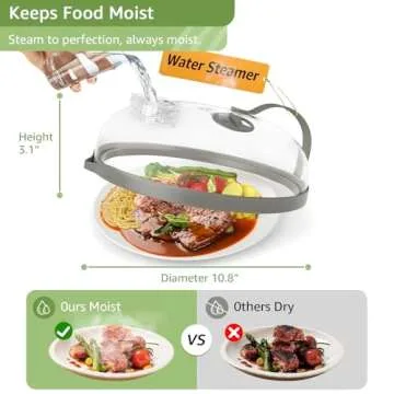 Microwave Splatter Cover with Water Steamer for Food - 10 Inch Steam Microwave Splatter Guard with Handle Plate Covers for Heating Food Splash Oven Lid with Built in Steamer