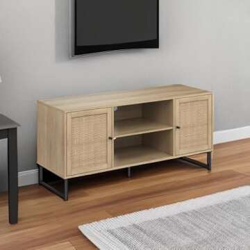 Nathan James 74101 Mina Modern TV Stand, Entertainment Cabinet, Media Console with Storage Doors for Living Room or Media Room, Oak/Black, Set of 2