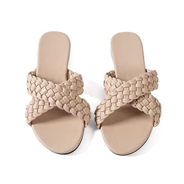 Mtzyoa Women Flat Sandals - Braided Crossover Leather Summer Casual Footwear