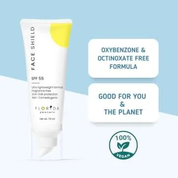 Face Shield by Florida Suncare - Non-Greasy SPF 55 Sunscreen for Face - Hawaii 104 Reef Act & Florida Keys Compliant and Non-Comedogenic - Broad Spectrum Lightweight Moisturizer for Face