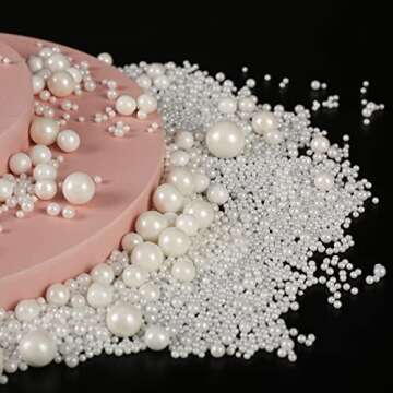 Kasvan White Pearl Sugar Sprinkles - Edible Candy Pearls 130g/4.58 Oz, Mix Size, Baking Cake Decorat...