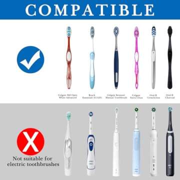 Linkidea Wallmount Toothbrush Holder with Cover for Shower, RV Cabinet Organizer, Plastic Self Adhesive 6 Slots Tooth Brush Hanger Compatible with Oral-B CrossAction, Colgate Extra Clean