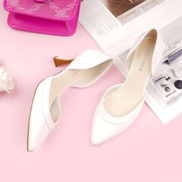 JENN ARDOR Women's Pumps Low Heels Pointed Closed Toe Kitten Dress Shoes for Women Comfortable Stiletto Heeled Sandals Classic Wedding Party D'Orsay Work Pumps White 8