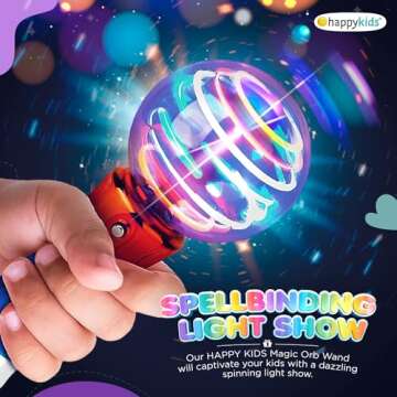 Happy Kids LED Magic Orb Wand Toy - Color Changing Star Globe - Spinning Fun - Great Sensory Toy for...