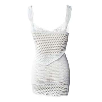 Mioliknya 2 Piece Skirt Sets for Women Sexy Knit Sleeveless Crop Top Crochet Bodycon Mini Skirt Beach Cover Up Outfits (A-White, XL)