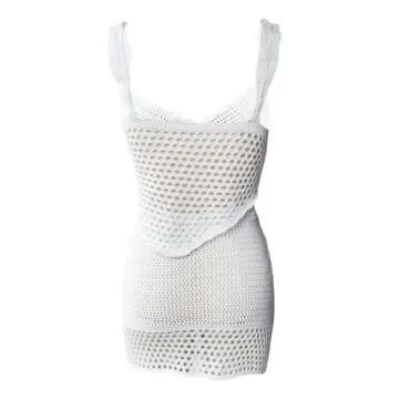 Mioliknya 2 Piece Skirt Sets for Women Sexy Knit Sleeveless Crop Top Crochet Bodycon Mini Skirt Beach Cover Up Outfits (A-White, XL)