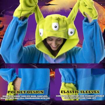 Beauty Shine Unisex Adult Onesie One Piece Pajamas Cosplay Cartoon Costume Halloween Christmas Sleepwear Jumpsuit Plush Homewear(Aliens, Medium)