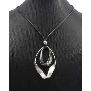 joymiao Leather Necklace for Women Boho Pendant Necklace Chunky Circle Necklace Bohemian Long Neckla...