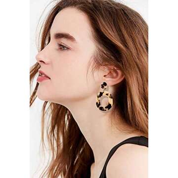 Acrylic Earrings For Women Statement Geometric Earrings Resin Acetate Drop Dangle Earrings Mottled Hoop Earrings Fashion Jewelry (Leopard)