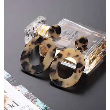Acrylic Earrings For Women Statement Geometric Earrings Resin Acetate Drop Dangle Earrings Mottled Hoop Earrings Fashion Jewelry (Leopard)