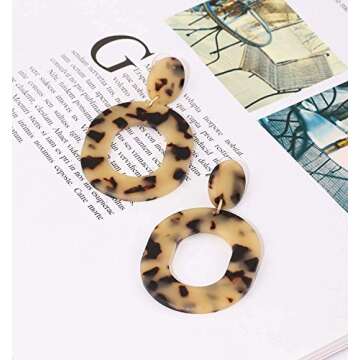 Acrylic Earrings For Women Statement Geometric Earrings Resin Acetate Drop Dangle Earrings Mottled Hoop Earrings Fashion Jewelry (Leopard)