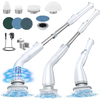 LABIGO Electric Spin Scrubber with Adjustable Handle and 7 Brush Heads