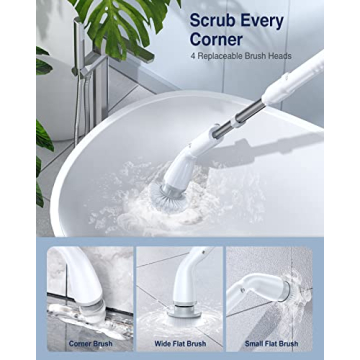 LABIGO Electric Spin Scrubber with Adjustable Handle and 7 Brush Heads