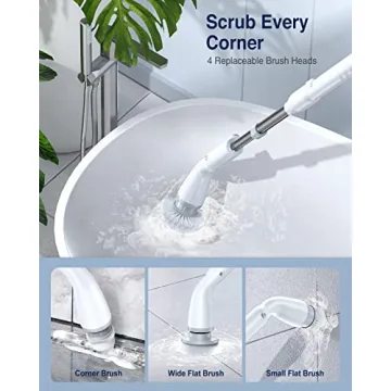 LABIGO Electric Spin Scrubber with Adjustable Handle and 7 Brush Heads