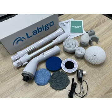 LABIGO Electric Spin Scrubber with Adjustable Handle and 7 Brush Heads
