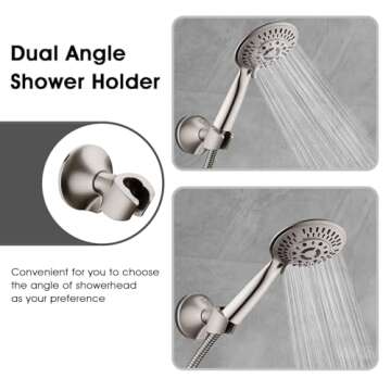 BRIGHT SHOWERS Handheld Shower Head Holder with Dual Angle Positions, Wall Suction Bracket Includes ...