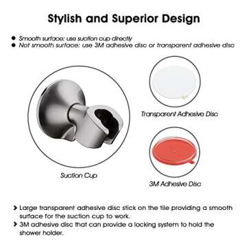 BRIGHT SHOWERS Handheld Shower Head Holder with Dual Angle Positions, Wall Suction Bracket Includes Adhesive 3M Disc, No Tools Required and Easy Installation, Brushed Nickel Finish