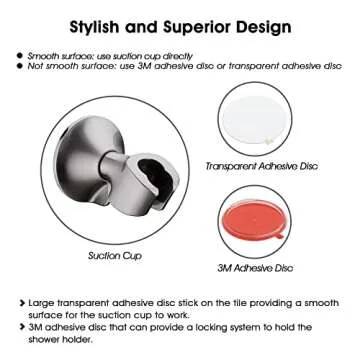 BRIGHT SHOWERS Handheld Shower Head Holder with Dual Angle Positions, Wall Suction Bracket Includes Adhesive 3M Disc, No Tools Required and Easy Installation, Brushed Nickel Finish