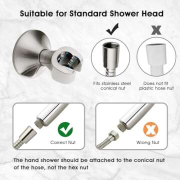 BRIGHT SHOWERS Handheld Shower Head Holder with Dual Angle Positions, Wall Suction Bracket Includes Adhesive 3M Disc, No Tools Required and Easy Installation, Brushed Nickel Finish