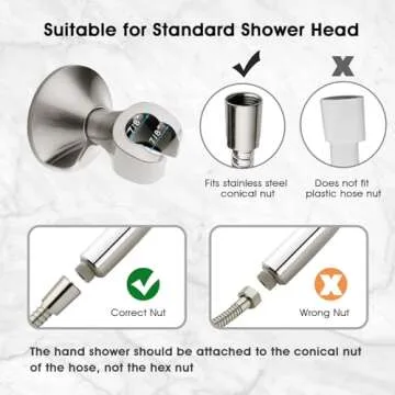 BRIGHT SHOWERS Handheld Shower Head Holder with Dual Angle Positions, Wall Suction Bracket Includes Adhesive 3M Disc, No Tools Required and Easy Installation, Brushed Nickel Finish