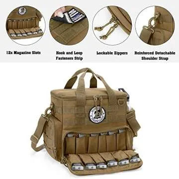 DSLEAF Tactical Gun Range Bag with 3 Pistol Cases and Magazine Slots